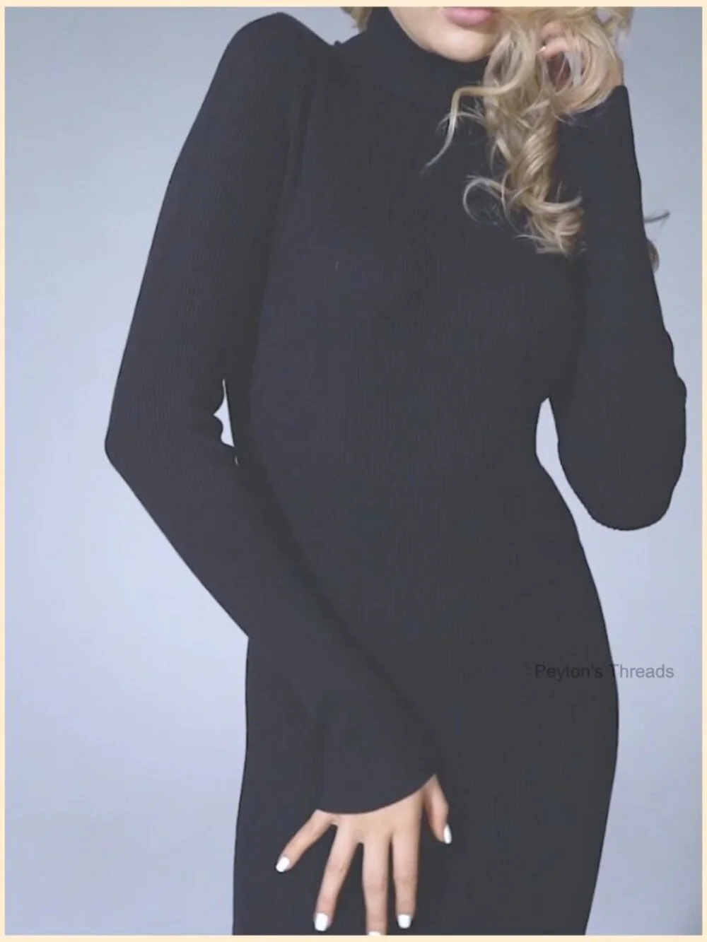 Turtleneck Ribbed Knit Long Sleeve Sweater Dress Midi Bodycon Pullover